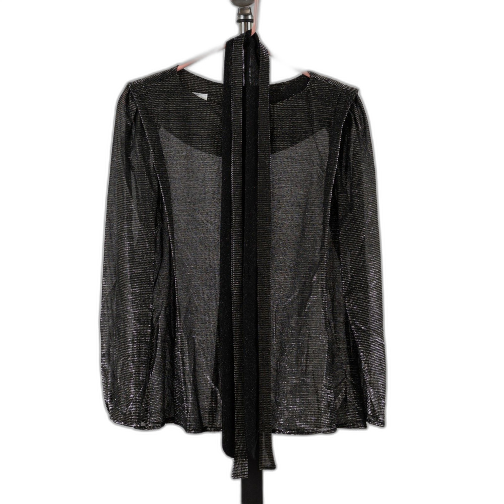 Vintage 80s Boston Maid black sheer sparkle blouse size 14/M